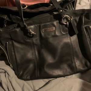 Black leather coach purse - medium
